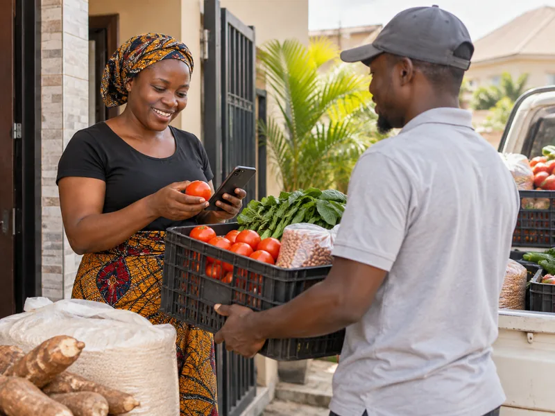 Buyer receiving foodstuff from a seller
