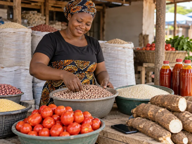 Seller preparing foodstuff products for sale